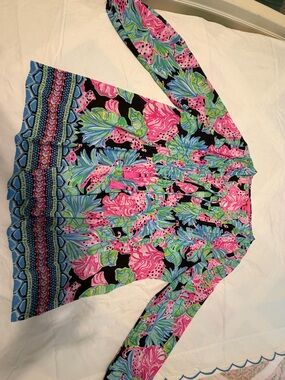 Lilly Pulitzer Black Tunic with Pink, Blue & Green Floral Print